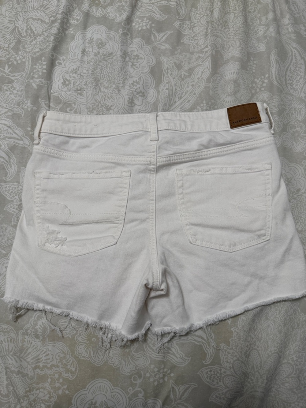 American Eagle Outfitters White Frayed-Hem Denim Shorts